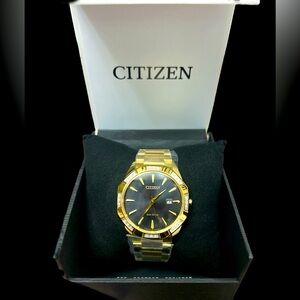 NIB Citizen Axiom Eco Drive Men's Watch Diamond Indices Gold Tone Black Dial